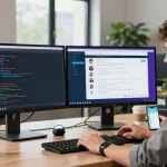 Developer interacting with spicy ai chatbot in a modern tech workspace